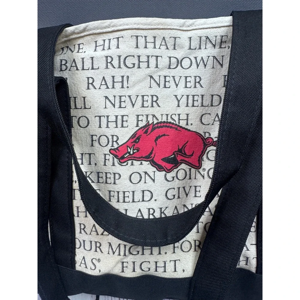 Arkansas Razorbacks Insulated Cooler Tote Bag Fight Song Script Canvas Black Red